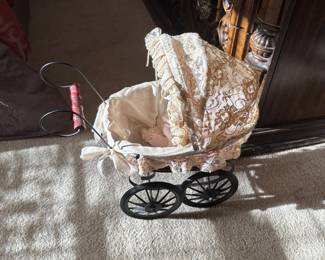Vintage wicker baby doll carriage