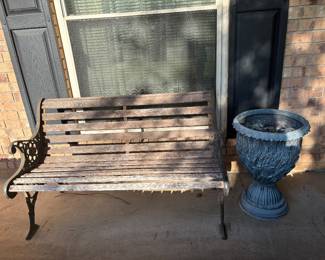 Park bench and flower pot