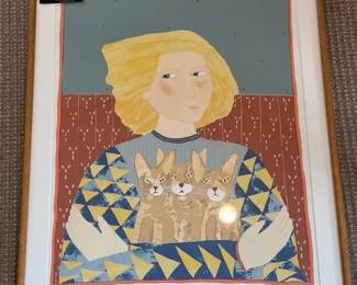 Dale Gottlieb Woman With Three Abyssinians Framed Limited Edition Print with Paperwork