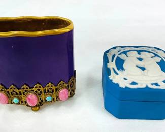 German Jasperware Trinket Box and Vintage Meissen Cigarette Holder