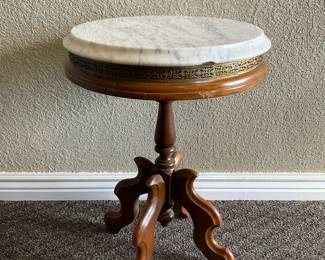 Marble and Wood Base End Table