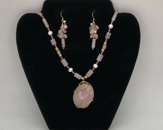 Rose Quartz Necklace and Earrings