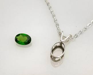 Oval Cut Chrome Diopside with Stainless Steel Pendant and Chain