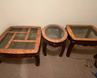 Vintage Wood Tables with Glass Insets