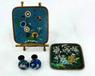 Cloisonne Enamel Decorative Trays and Mini Vases