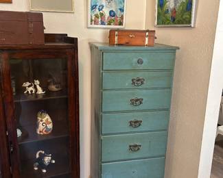 Cat art, wooden cabinets
