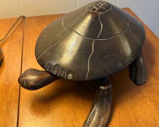 Carved wooden sea turtle trinket box