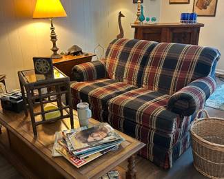 Couch, coffee table, decor