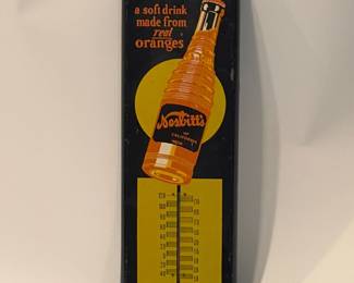 Nesbitt's California Orange Soda tin lithographed advertising wall thermometer