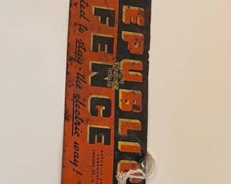 Authentic vintage 1950s Republic Fence double-sided metal dealer advertising sign