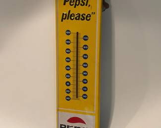 Vintage 1960s Pepsi-Cola metal advertising thermometer sign