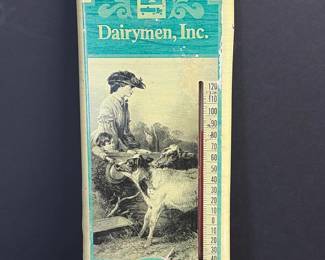 1970s Vintage Dairymen, Inc. metal advertising thermometer