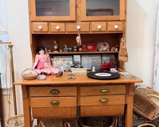 Antique oak stepback cupboard with glass doors