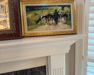 Pastel Impressionist , man with cows signed lower left 