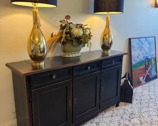 Black sideboard with red interior, 63" x 17" x 36"
