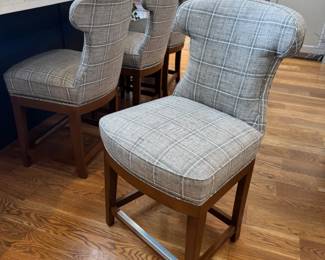 4 swivel top upholstered barstools by Taylor King. Gray tartan? (Selling individually). Barstools are 22" floor to seat