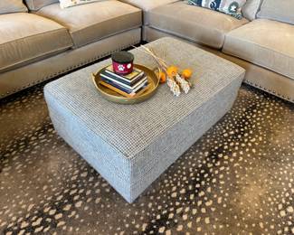 Ballard ottoman opens up to storage! 43" x 29" 17". Like a bluesy-gray tweed houndstooth