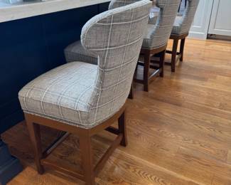 4 swivel top upholstered barstools by Taylor King. Gray tartan? (Selling individually). Barstools are 22" floor to seat