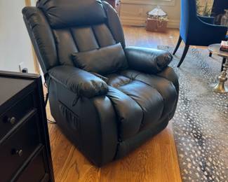 Navy, leather power recliner chair with massage !