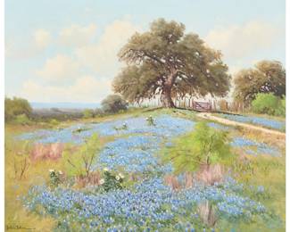 Porfirio Salinas, Bluebonnets and Ranch Gate - LOT 17