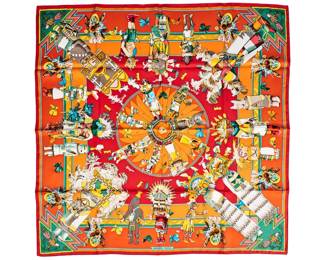 Kermit Oliver / Hermès, "Kachinas" Scarf - LOT 258