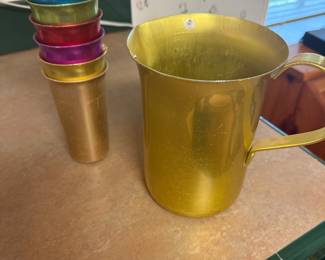 Vintage Aluminum pitcher and glasses