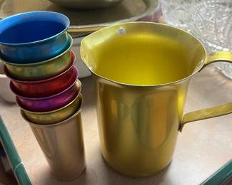 Vintage set of Aluminum pitcher and glasses