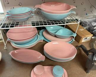 Vintage Mid-Century modern pastel pink and turquoise melamine