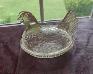 Vintage Clear Glass Hen On Nest