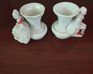 Vintage Colonial Man And Women Sitting Toothpick Holder