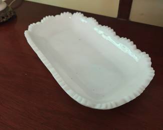 Vintage White Milk Glass Westmoreland Rectangle Serving Platter with Sawtooth Rim