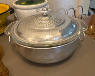 Fire King Vintage 1950s Hammered Aluminum 1.5qt Covered Dish