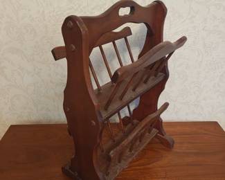 Vintage Solid Wood 2- Tiered Magazine/ Book Rack w/ Handle
