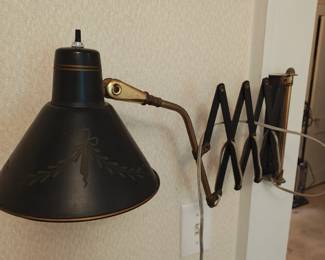 Vintage 1950s Mid-Century Black Toleware Accordion Scissor-Arm Wall Lamp
