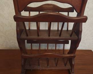 Vintage Solid Wood 2- Tiered Magazine/ Book Rack w/ Handle