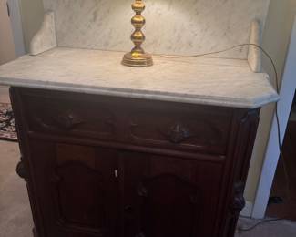 Antique Victorian Walnut Marble Top Commode Wash Stand Circa 1880