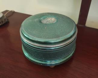 Vintage Vanity Music Metal Powder Puff Or Jewelry Trinket Box Wind Up Plays