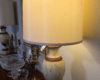 Carved Alabaster Urn Table Lamps