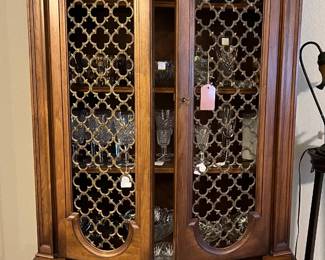 Karges Burl Walnut Cabinet w/Brass Lattice Doors