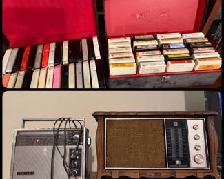 8 tracks, cases, vintage radios 