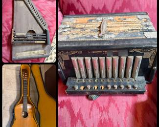 Lap Harp, German Accordion and Univox Guitar