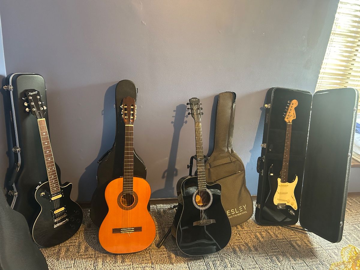 Electric and acoustic guitars