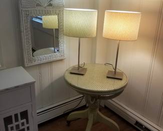 Pedestal table; table lamps