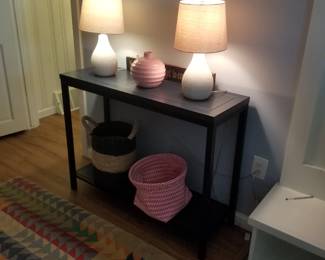Foyer table; table lamps