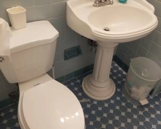 Pedestal sink; toilet