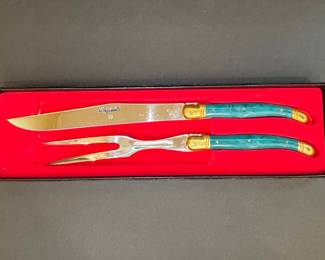 Laguiole Carving Set with Teal Resin Handles