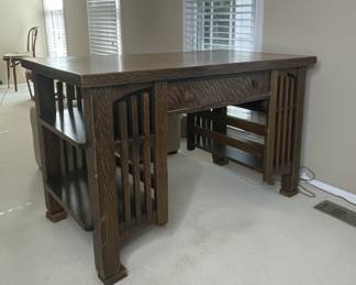 Mission Style Quarter-Sawn Oak Library Desk with Bookshelf Ends