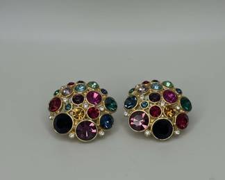 Blanca Multi-Colored Rhinestone Cluster Clip-Ons Vintage