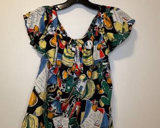 J.Crew "Postcard Print" Off-The-Shoulder Blouse