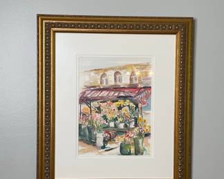Watercolor Painting of a Flower Market